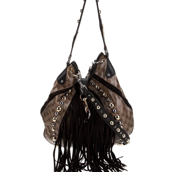 Gucci GG  Brown and Black Fringe Hobo Bag - Picture 1 of 4